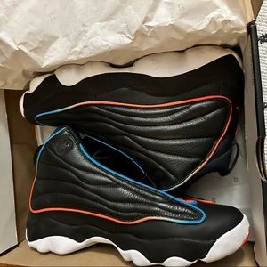 jordan pro strong black orange blue 12